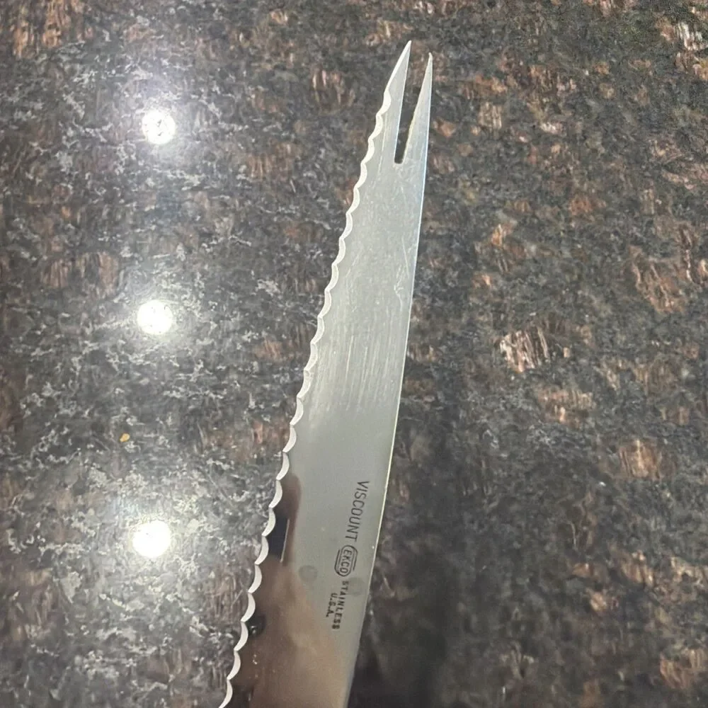 Ekco Viscount Offset Tomato Knife Fork Stainless Vanadium Wood USA